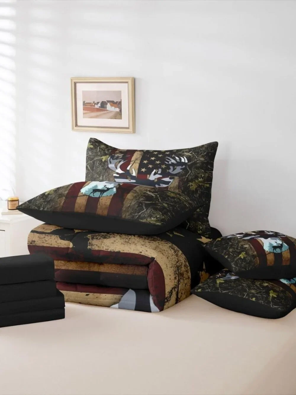 Deer Bed in a Bag Queen Size Rustic Cabin Country 7 Piece Bedding Set, for Kids